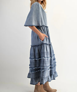 Daintly Ruffled Denim Dress * Preorder - ETA 7/25
