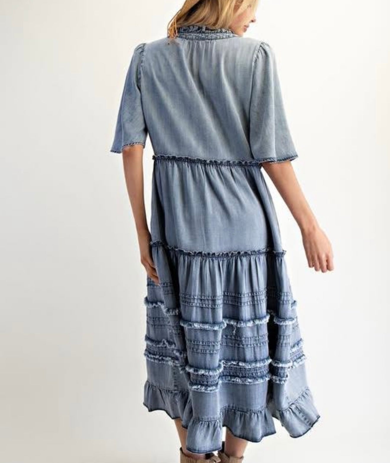 Daintly Ruffled Denim Dress * Preorder - ETA 7/25