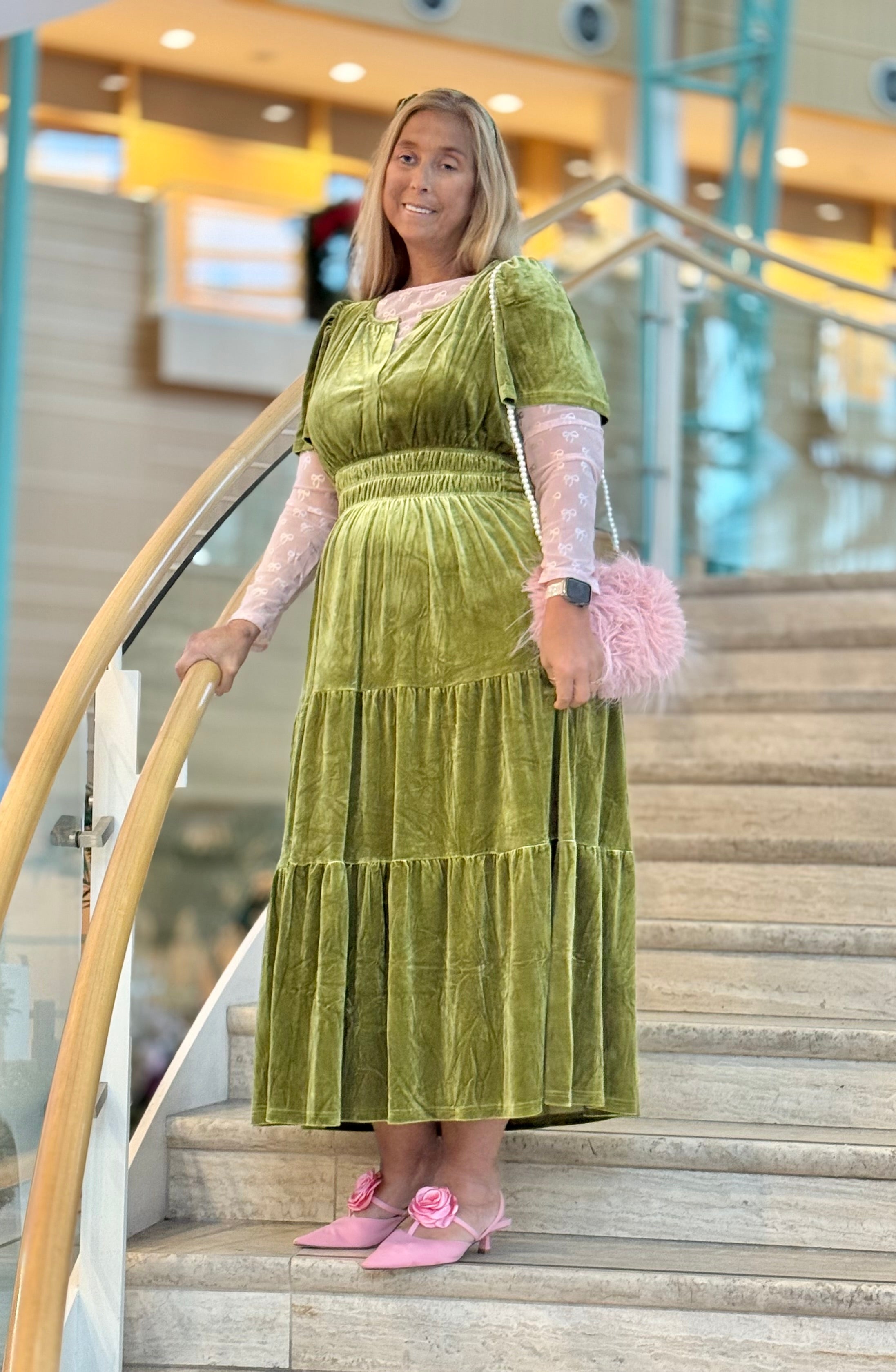Enchanted Moss Velvet Dress Small - 3X Small
