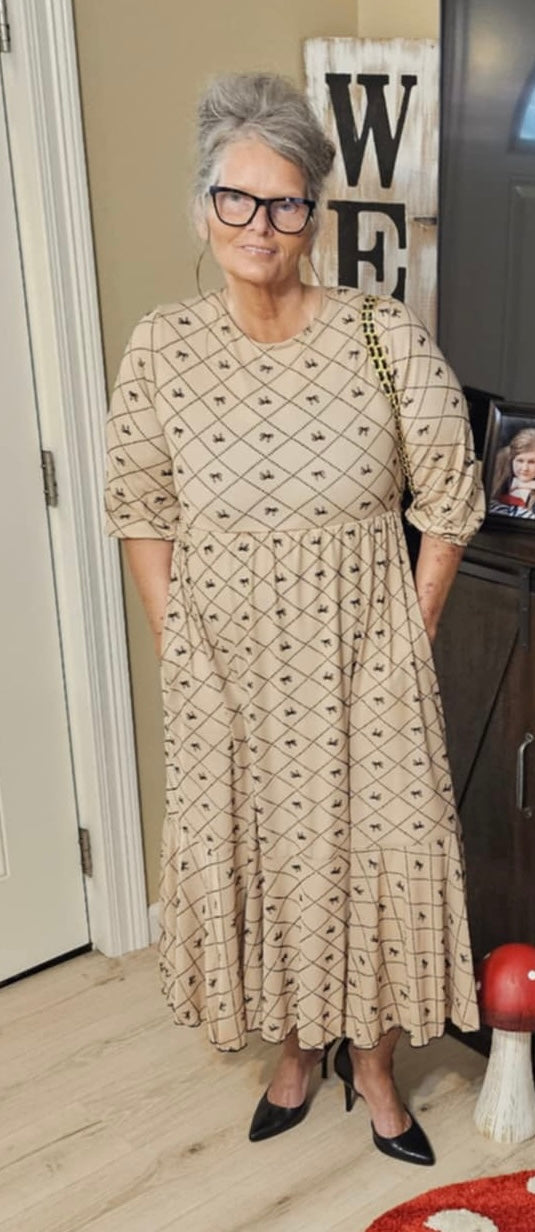 Bow Allure Dress In Beige. Sizes S - 3X