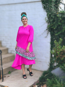 Spring Leopard Frill Dress In Fuchsia*Sizes S - 3X*IN STOCK