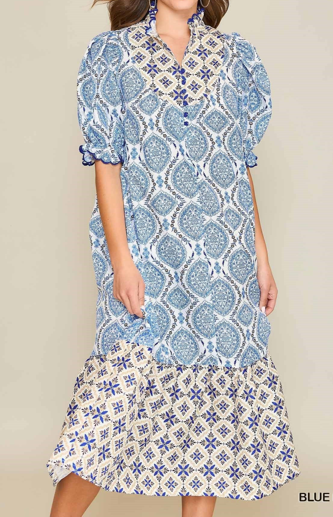 Blue Mix Color - Vintage Patterns Dress