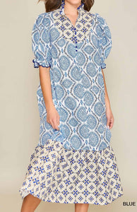 Blue Mix Color - Vintage Patterns Dress