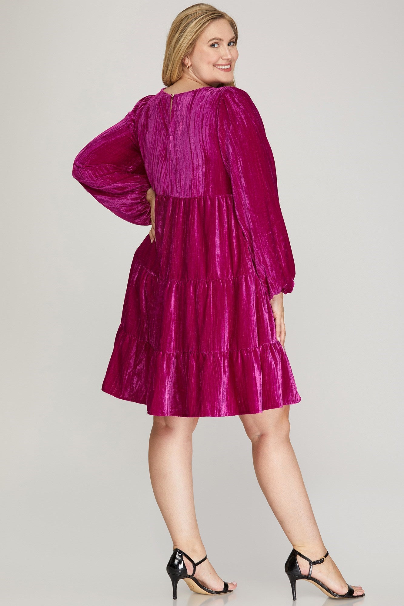 Back View of Magenta Color - Shine for the Holidays Dress