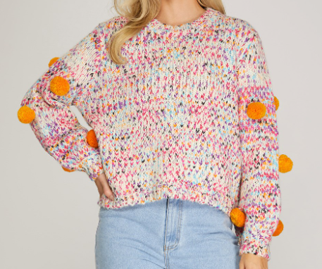 Sweater with pompoms - multicolor