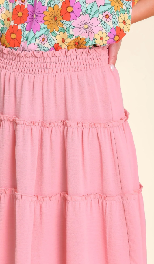 Detail View of Pink Color - Sweetheart Skirt - Maxi Skirt with Ruffle Tiers