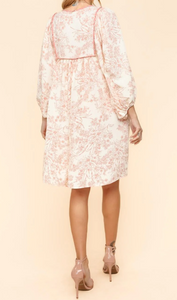 Back View of Cream/Pink Color - Spring Blossoms Dress - Tunic Length - Floral Print