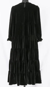 Back View on Mannequin - Black Color - Wear Velvet For Fall Dress with Velvety Tiers and 3/4 Length Sleeves and Elastic on Sleeve Cuffs