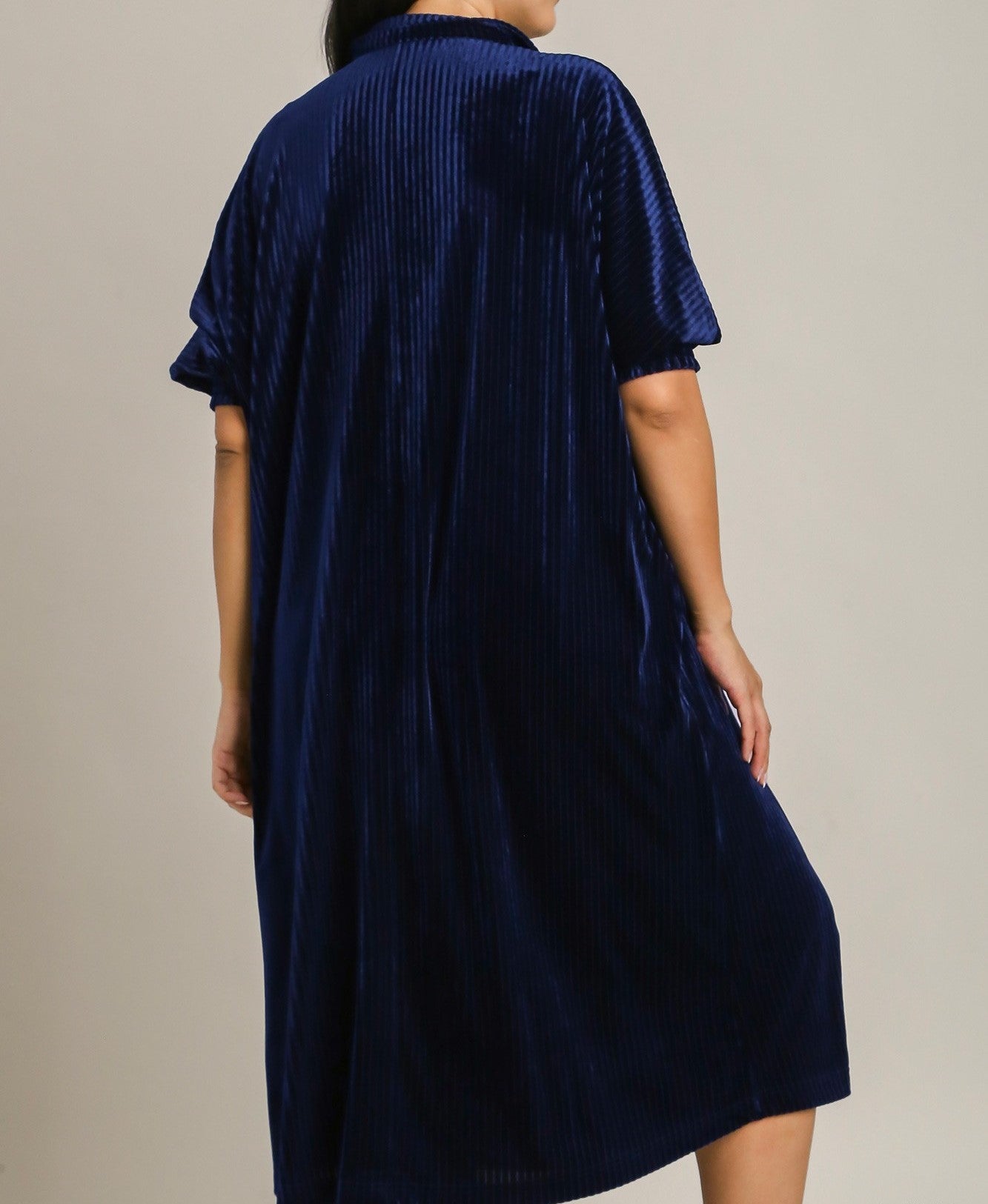 Back View of Navy Velvet Comfort Dress ☆ In Stock ☆