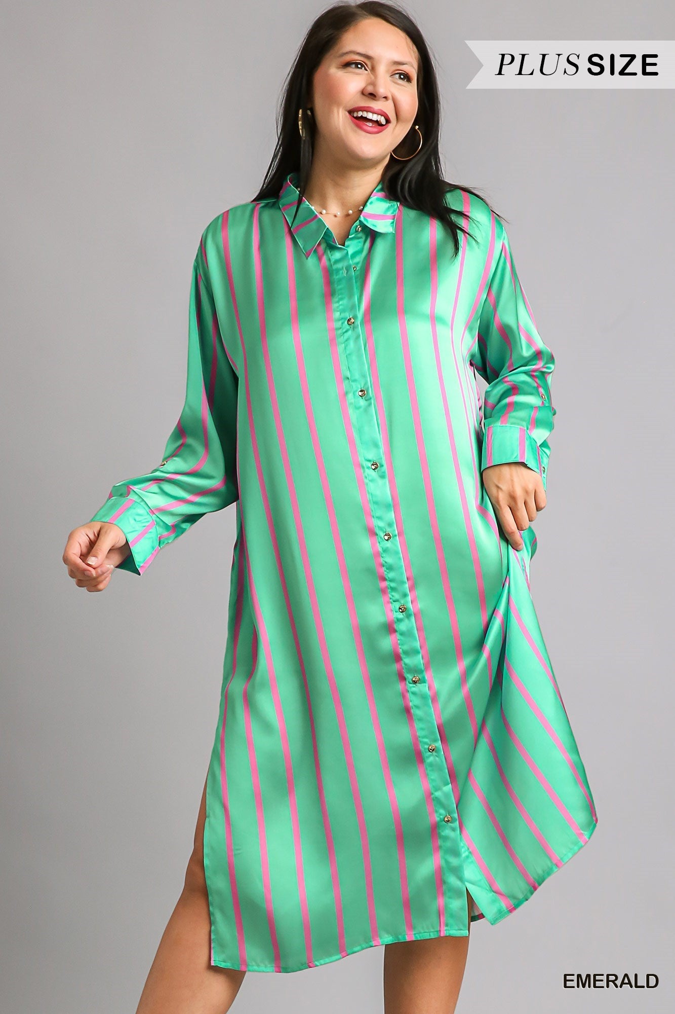 Emerald Glam Button Down Dress - Curvy XL - 2X