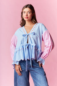 So Much Grace Bow Top in Pink/Blue ** ETA 2/19