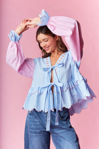 So Much Grace Bow Top in Pink/Blue ** ETA 2/19