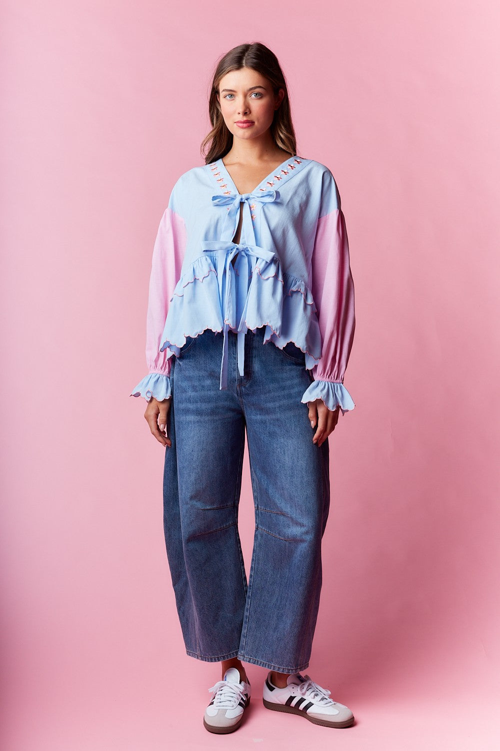 So Much Grace Bow Top in Pink/Blue ** ETA 2/19