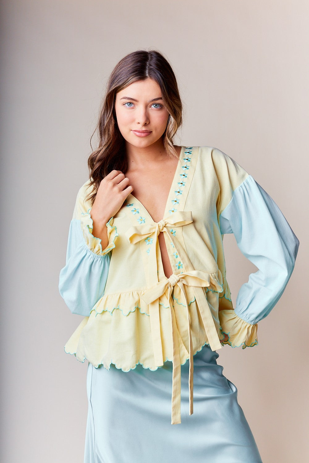 So Much Grace Bow Top in Yellow/Mint ** ETA 2/19