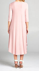 Back View of Pink Color - Blushing Beauty Dress - Swing Design with Round Neck & 3/4 Length Sleeves