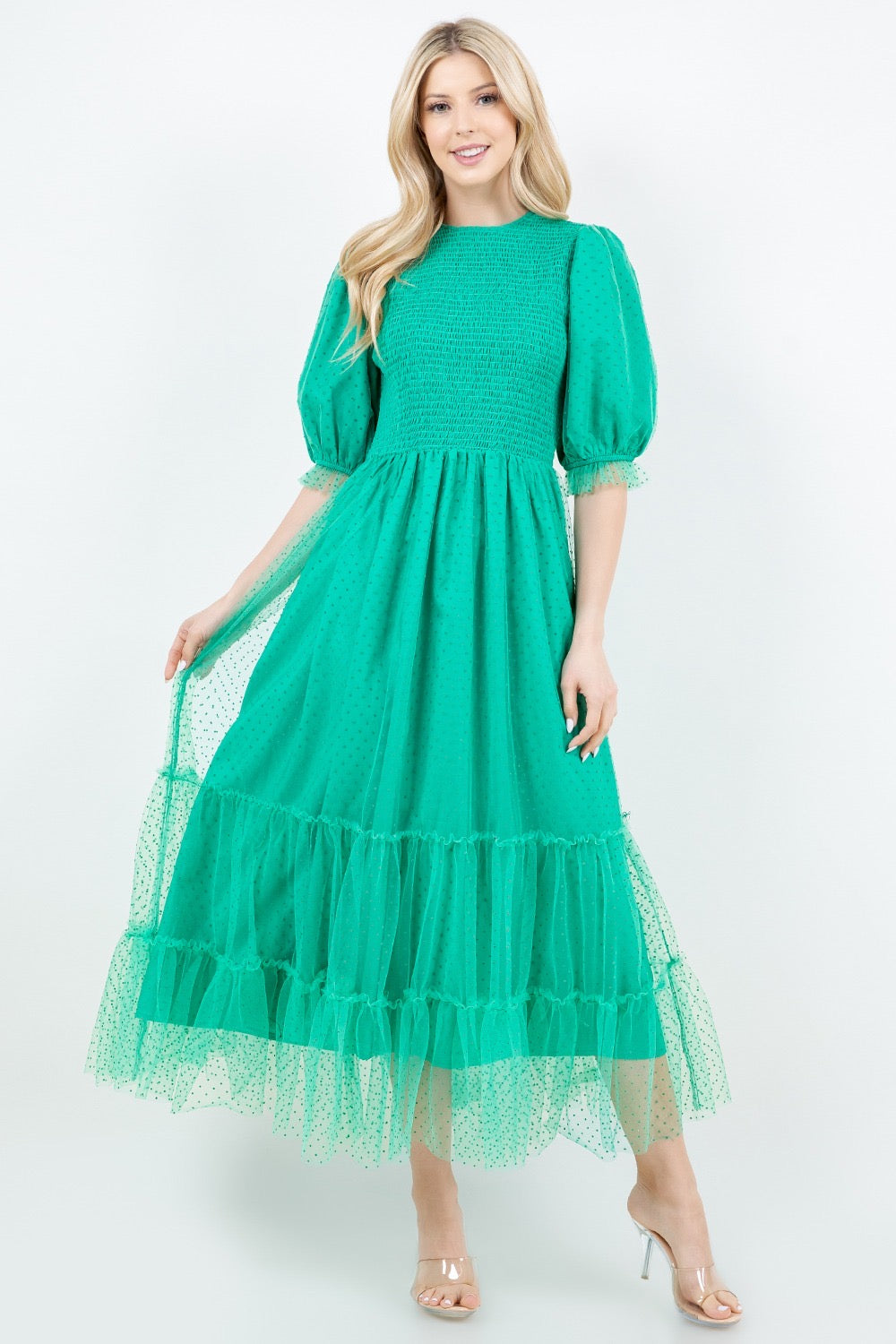 Embraced In Tulle In Emerald Green