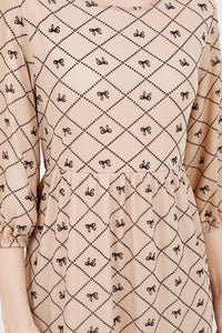 Bow Allure Dress In Beige. Sizes S - 3X