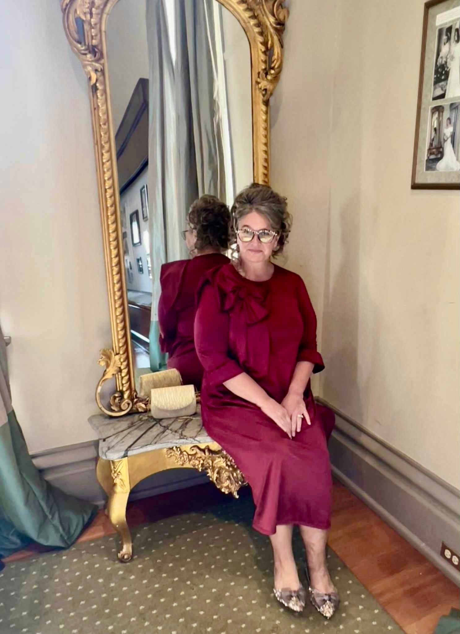 ✨ Regal Ribbon Knit Satin Dress In Burgundy✨Sizes Small - 3X