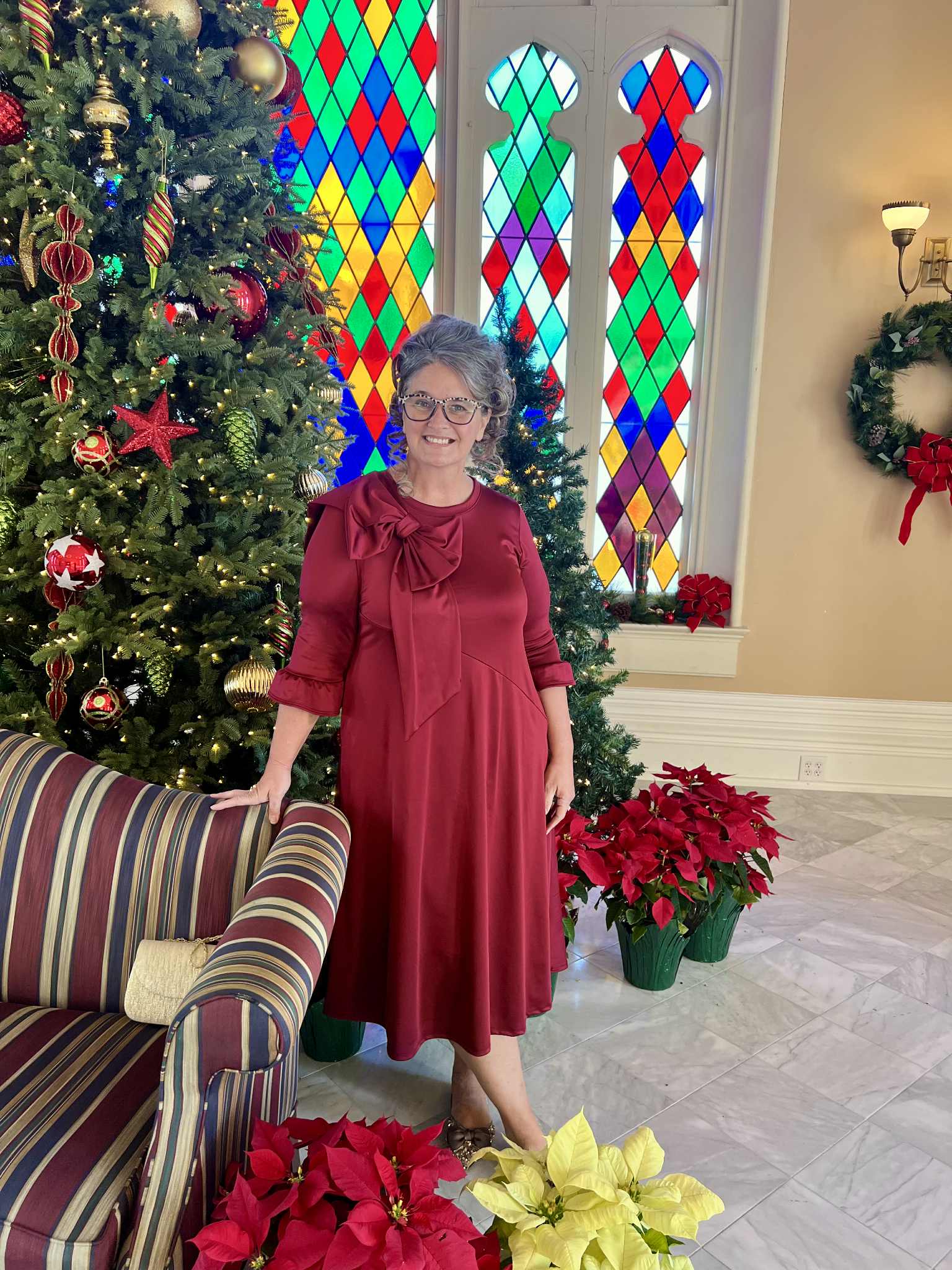Regal Ribbon Knit Satin Dress In Burgundy Sizes Small - 3X XL Regal Ribbon Knit Satin Dress In Burgundy Sizes Small - 3X XL