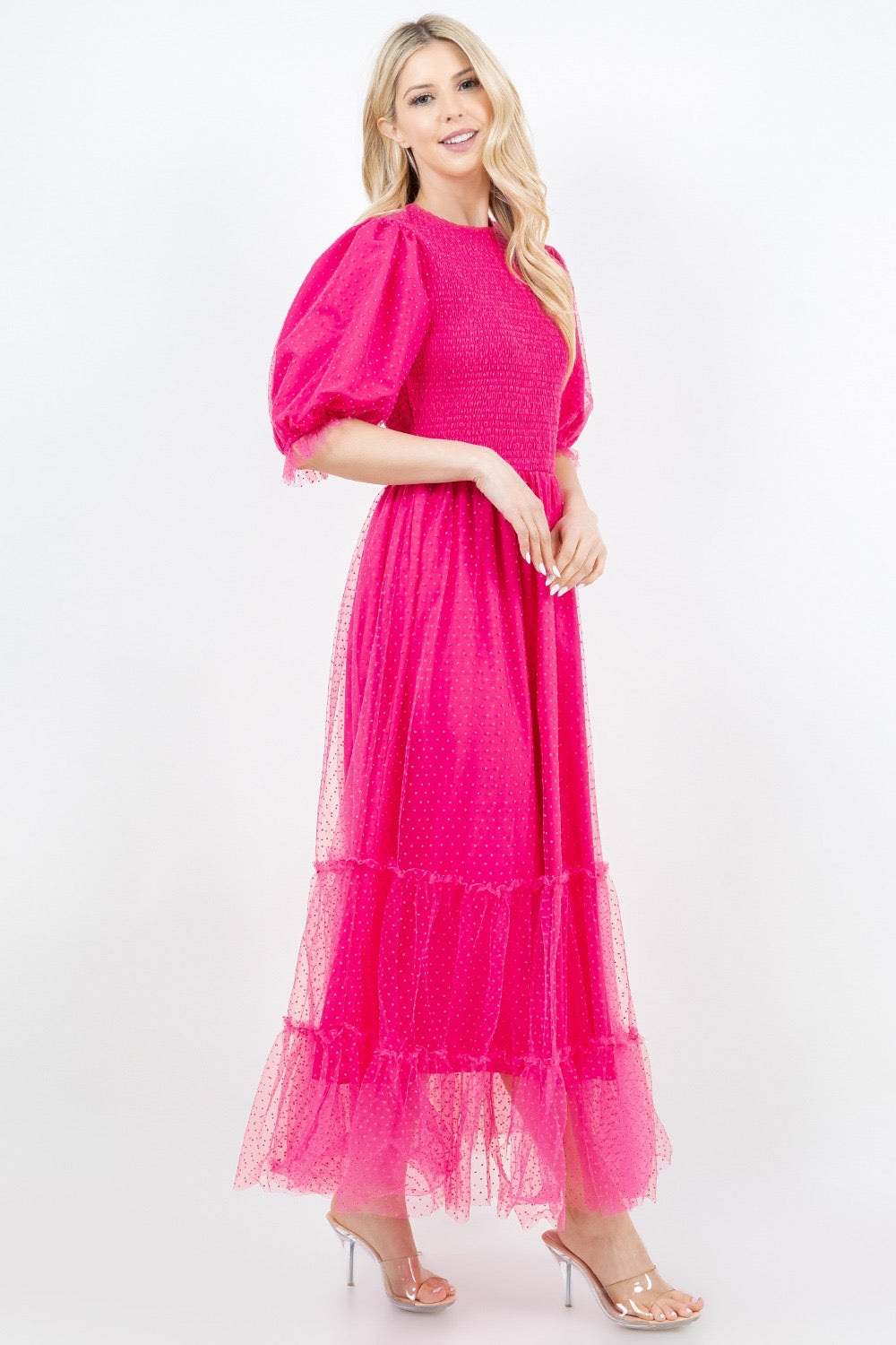 Embraced In Tulle In Fuchsia Dress