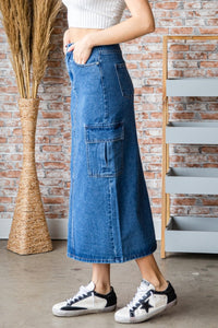 Side View of Denim Simplicity Skirt in Medium Wash Color