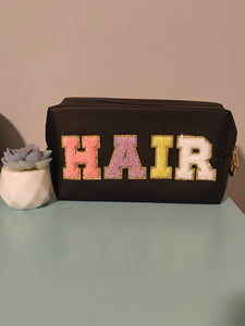 Hair Bag - Black with Multicolor Hair Print on One Side of Bag - Two Zippers