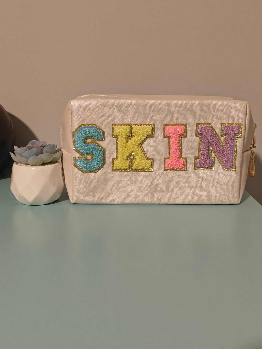 Skin Bag - Two Zippers - White Design with Skin Print on One Side of Bag