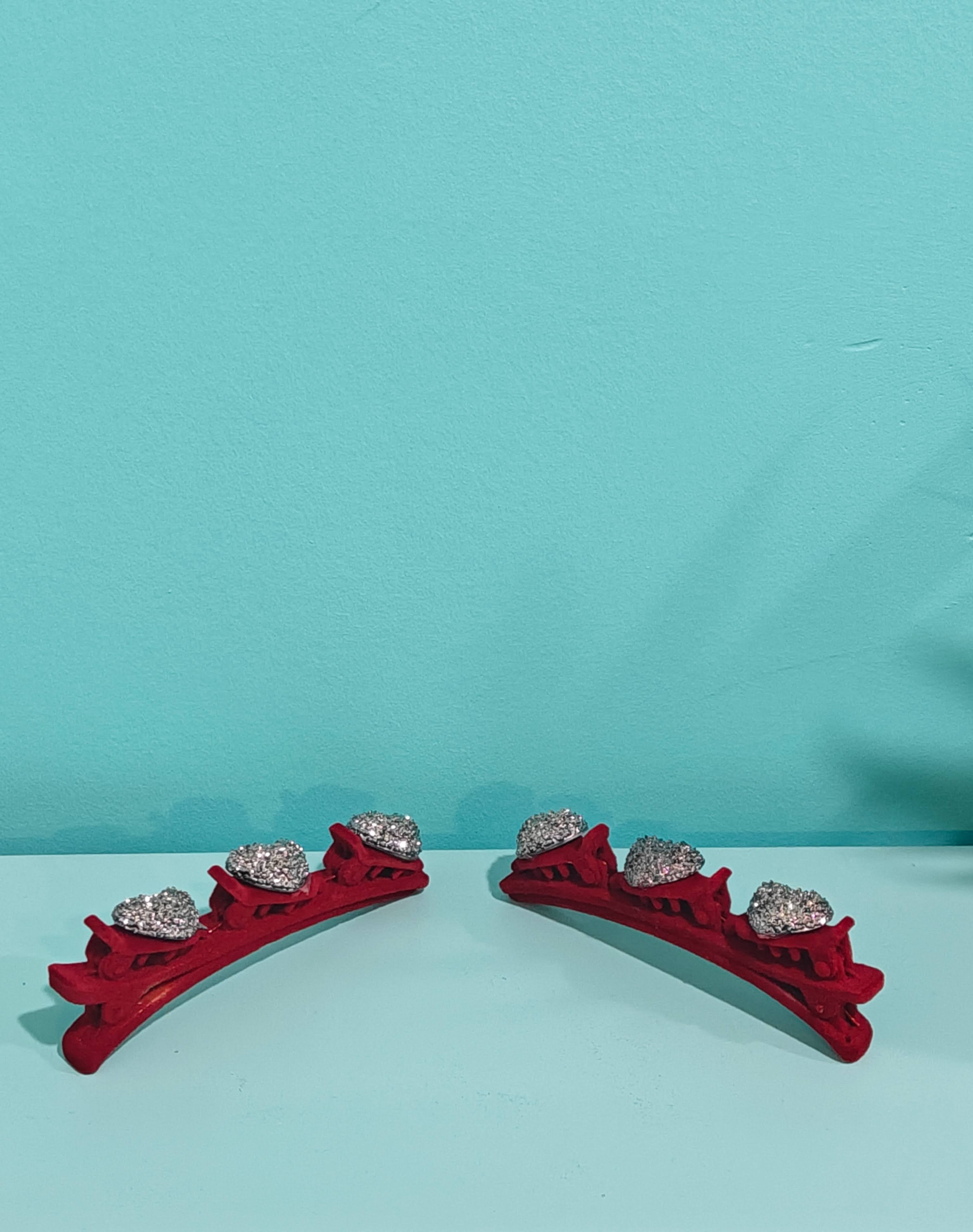 Side Detail View of Red Color - Your Sparkly Heart Barrette Set