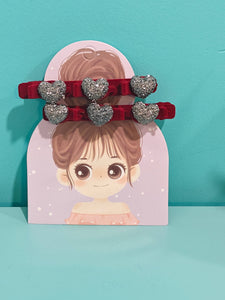 Red Color - Your Sparkly Heart Barrette Set