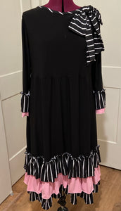 EC Emmie Exclusive Dress in Black with Pink & Stripes Trim - Not releasing - Blessed To Bless Boutique