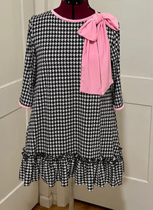 Houndstooth Elegance Tunic With Pink Bow - Blessed To Bless Boutique