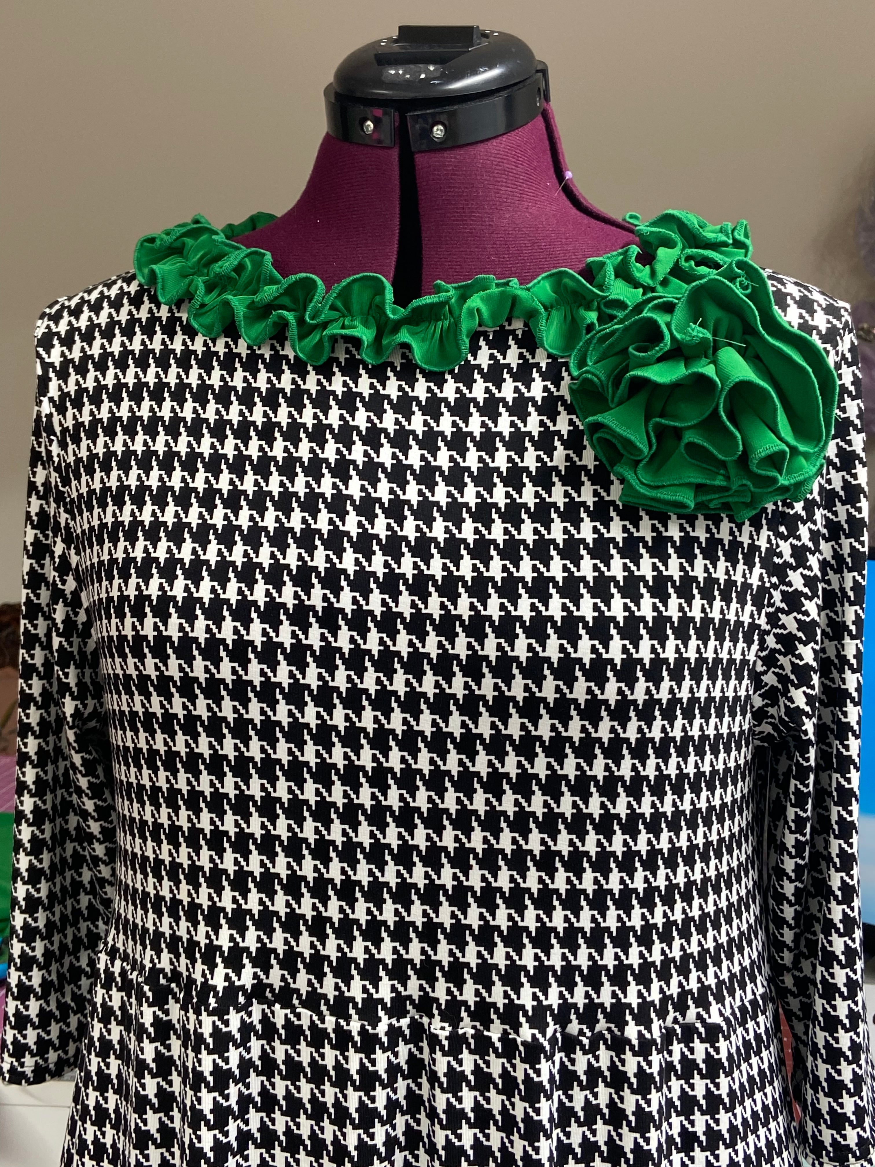 Emmeline Dress in Houndstooth & Kelly Green - Blessed To Bless Boutique