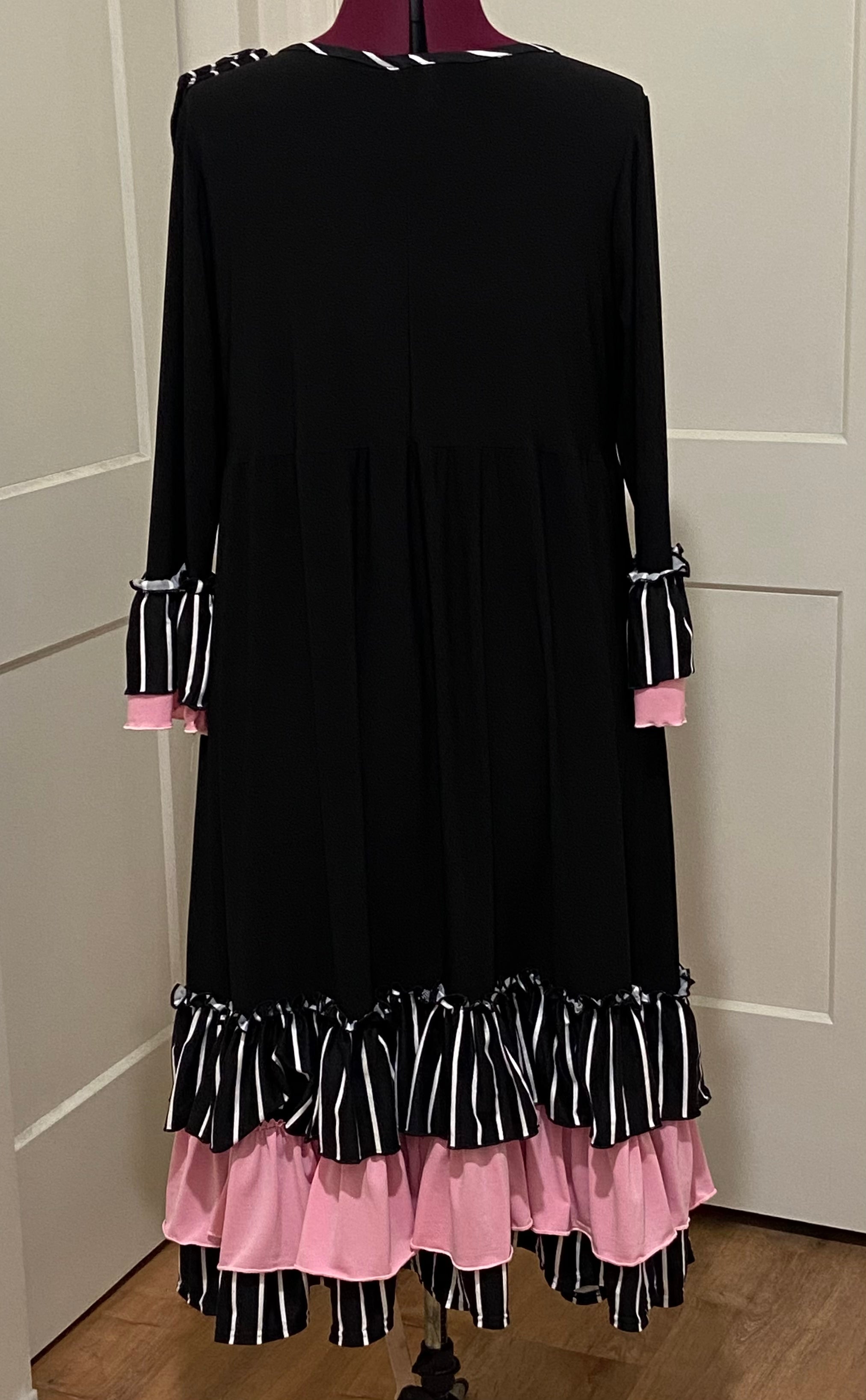 EC Emmie Exclusive Dress in Black with Pink & Stripes Trim - Not releasing - Blessed To Bless Boutique