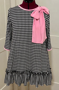 Houndstooth Elegance Tunic With Pink Bow - Blessed To Bless Boutique